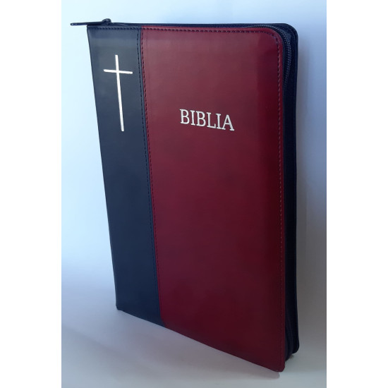 Biblia mare 076 ZTI visiniu-bleumarin, fermoar