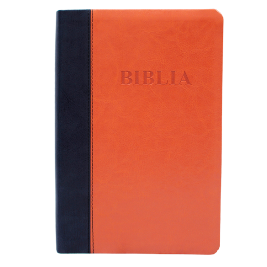 Biblia mare 075 TI, coperta piele ecologica, bleu-portocaliu, index, margini aurii