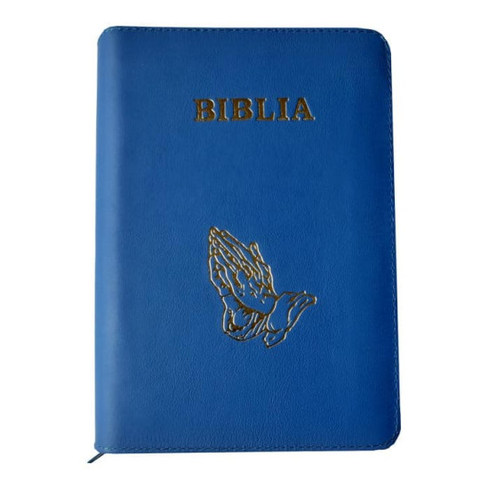 Biblia medie cu coperta din piele albastra si fermoar, 052PF
